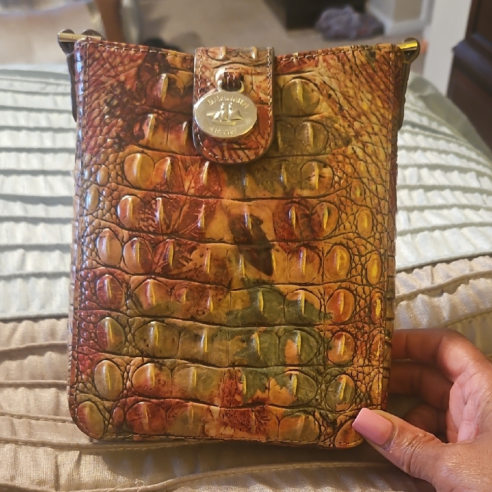 Brahmin Marley Foliage MelbournMulti-Color Croc-Embossed Leather Crossbody Pouch